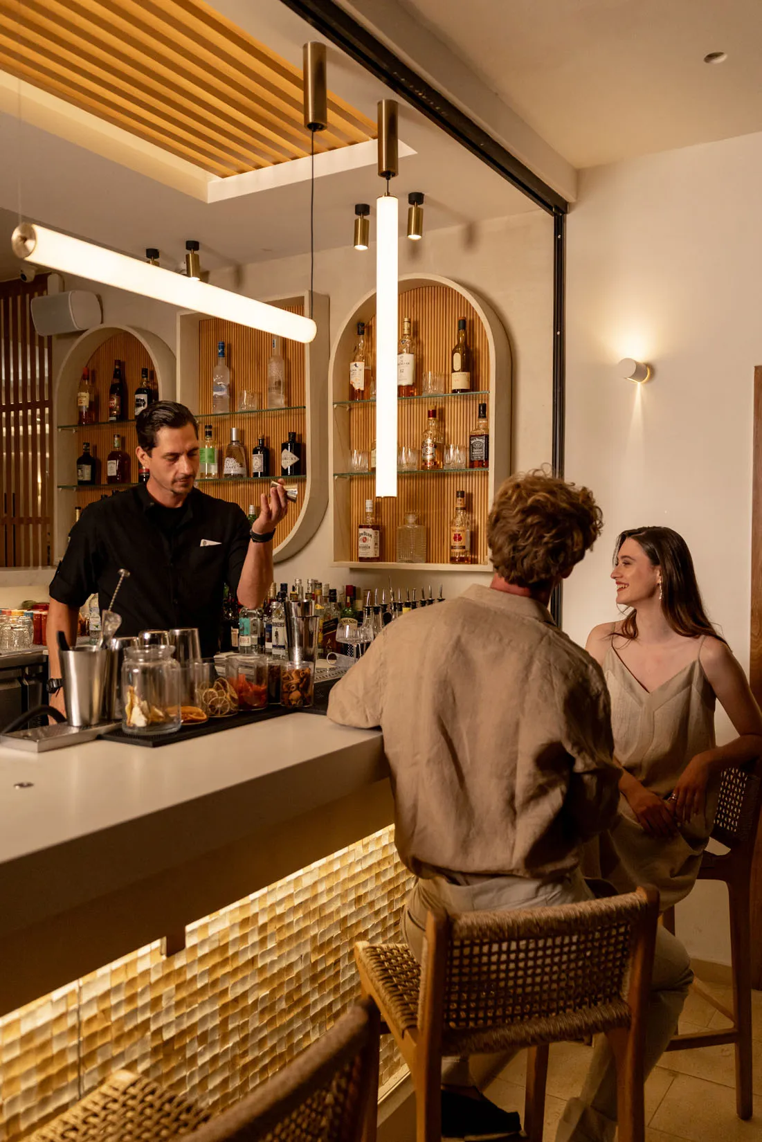 Cretan gastronomy, restaurant buffet dishes and cocktail lounge at Nefeli Hotel