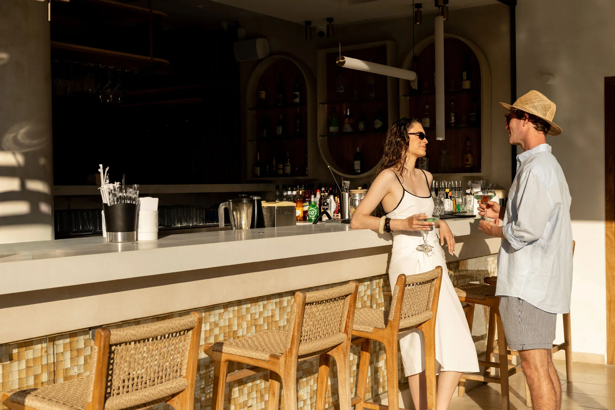 Cretan gastronomy, restaurant buffet dishes and cocktail lounge at Nefeli Hotel