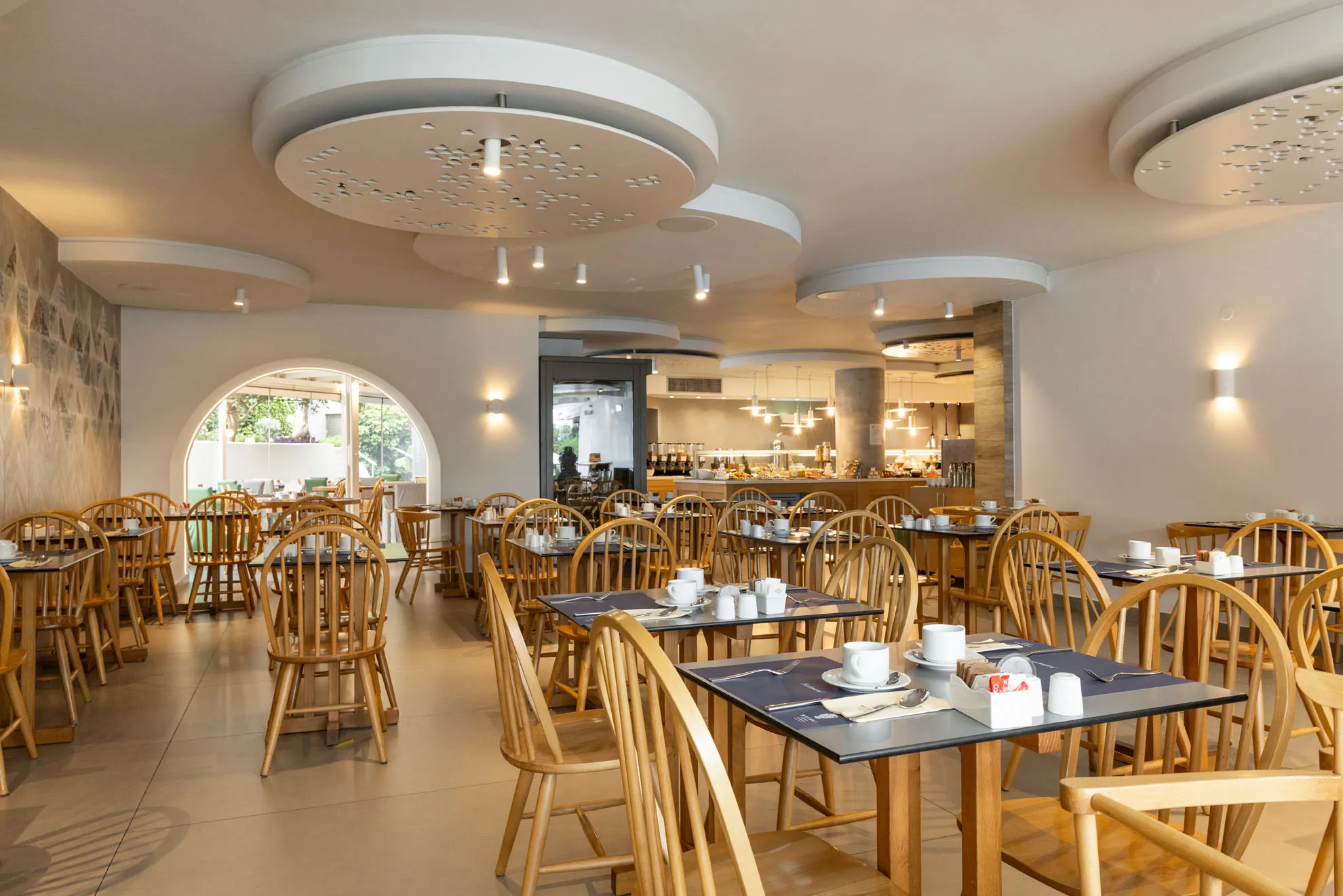 Cretan gastronomy, restaurant buffet dishes and cocktail lounge at Nefeli Hotel