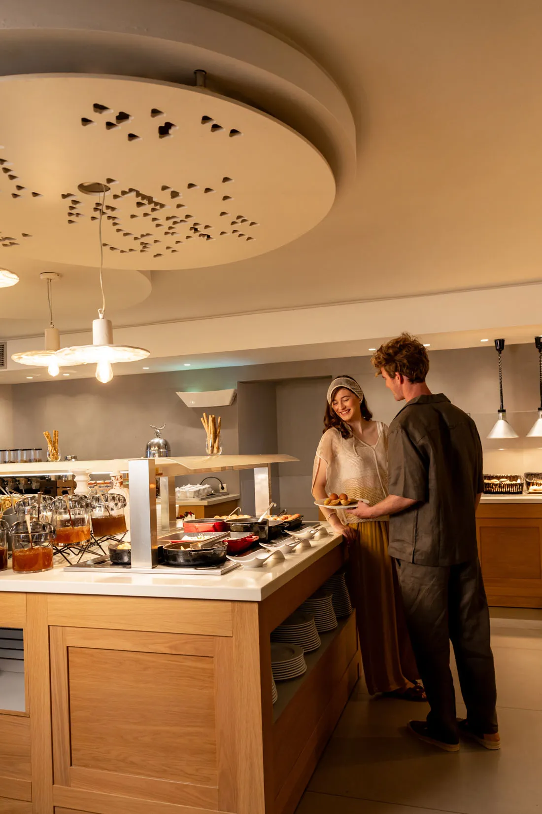 Cretan gastronomy, restaurant buffet dishes and cocktail lounge at Nefeli Hotel