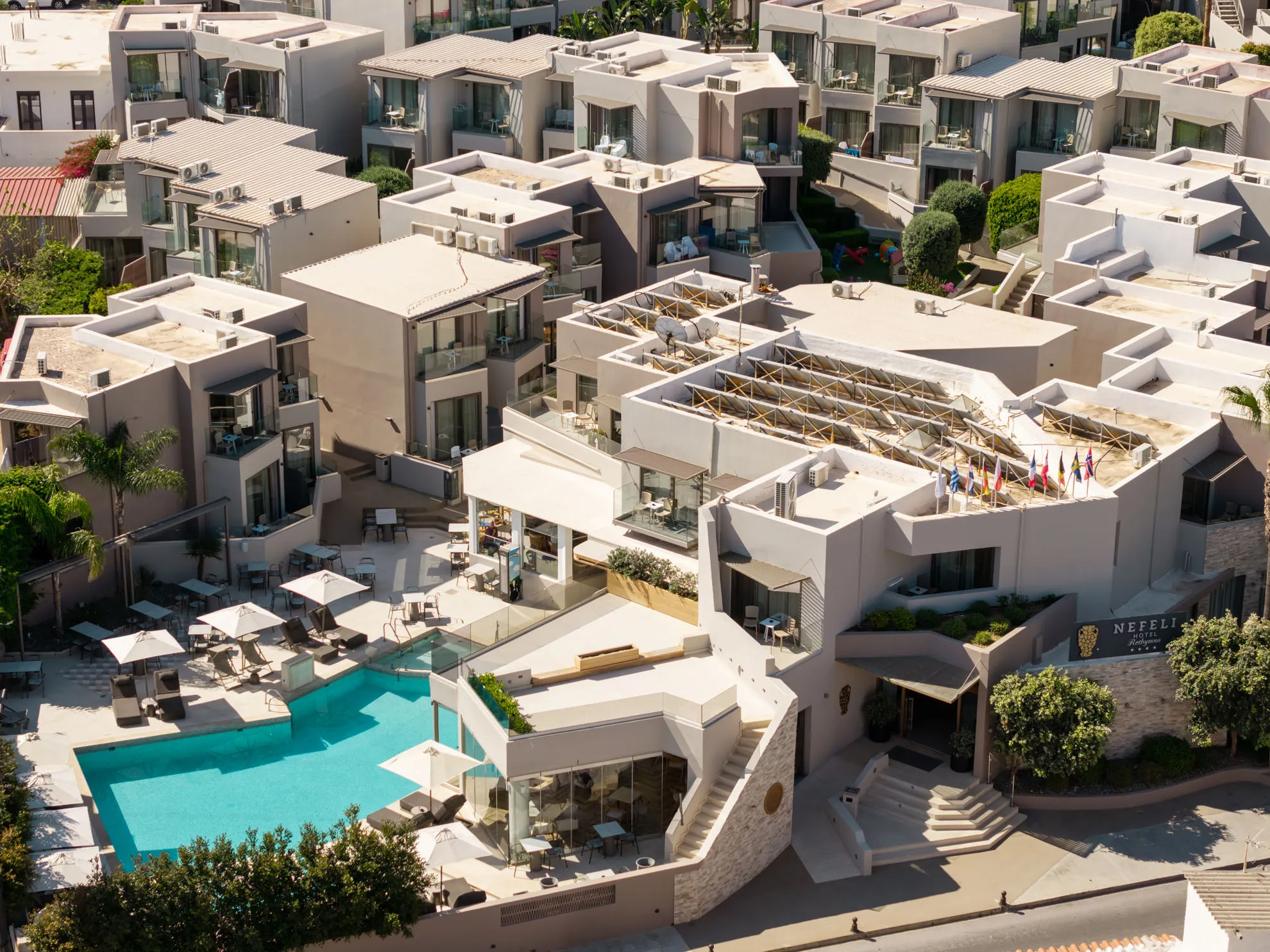 Nefeli Hotel 4-star exterior, swimming pool and grounds in Platanias, Rethymno