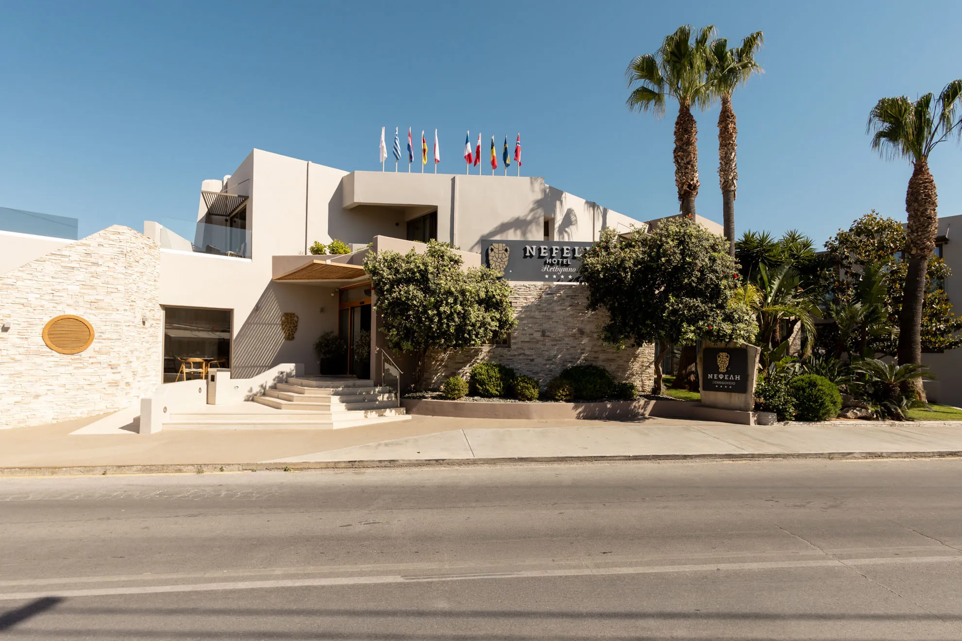 Nefeli Hotel 4-star exterior, swimming pool and grounds in Platanias, Rethymno
